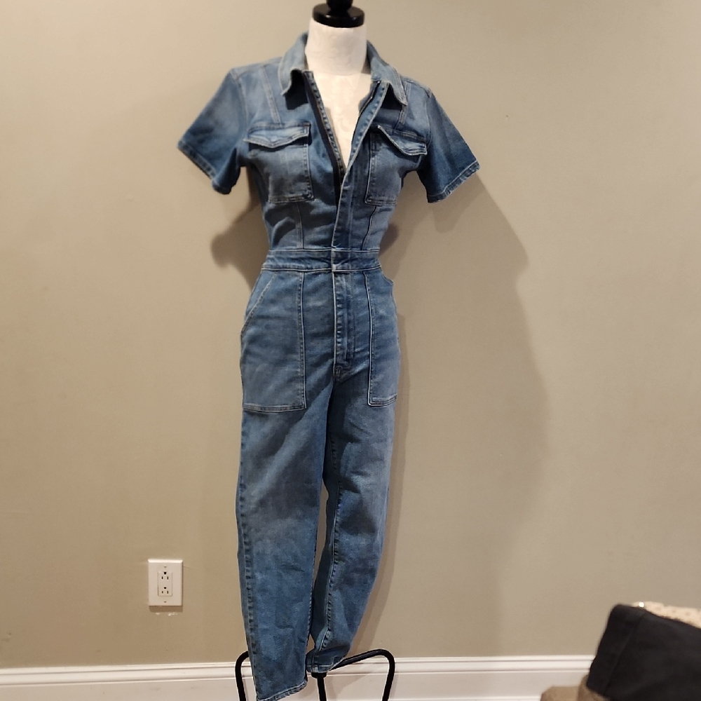 Good American Indigo Denim Overalls